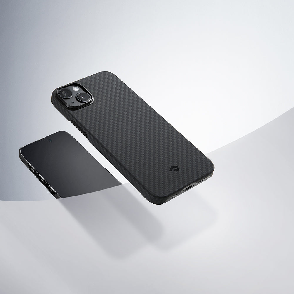 Pitaka Ultra-Slim Classic Serisi iPhone 14 M-safe Şarj Özellikli 1500D Aramid Fiber Black-Grey Twill Kılıf Pitaka Ultra-Slim Classic Serisi iPhone 14 M-safe Şarj Özellikli 1500D Aramid Fiber Black-Grey Twill Kılıf